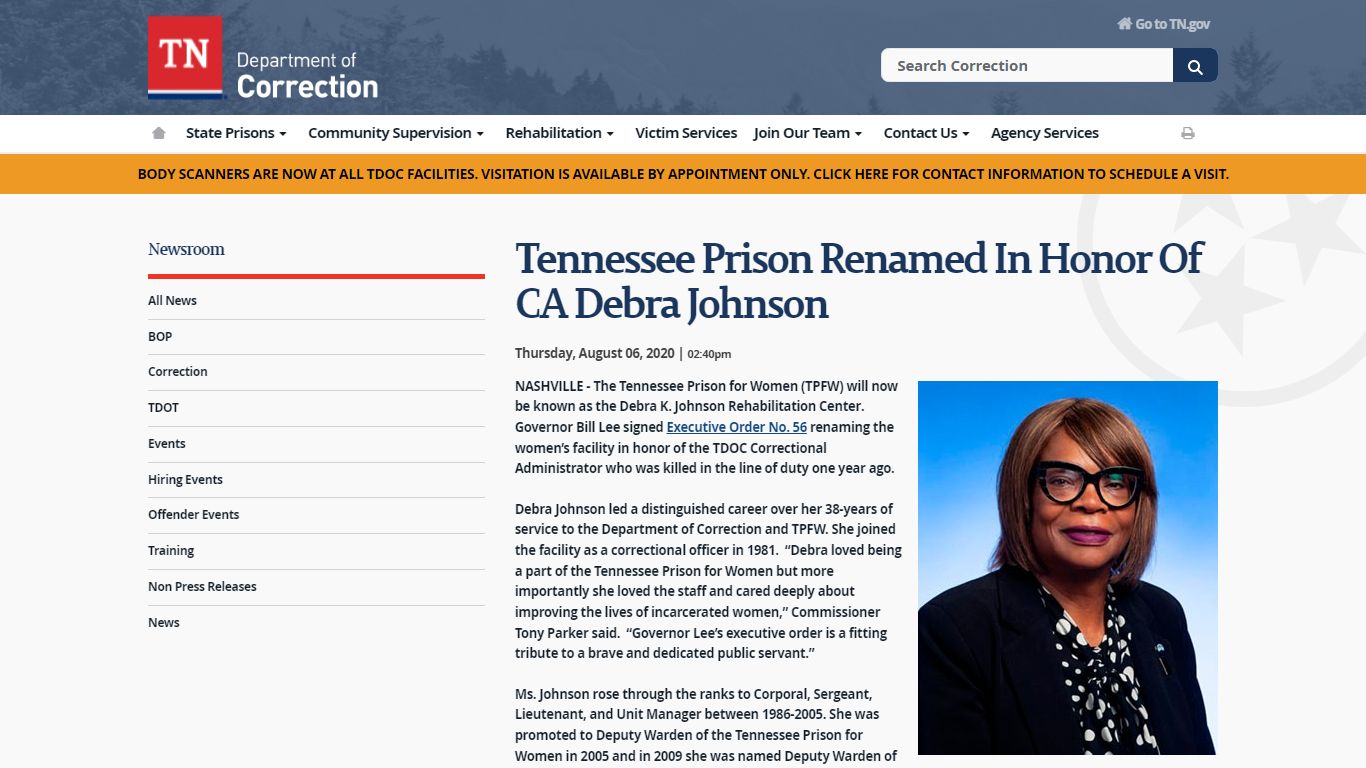 Tennessee Prison Renamed In Honor Of CA Debra Johnson - TN.gov