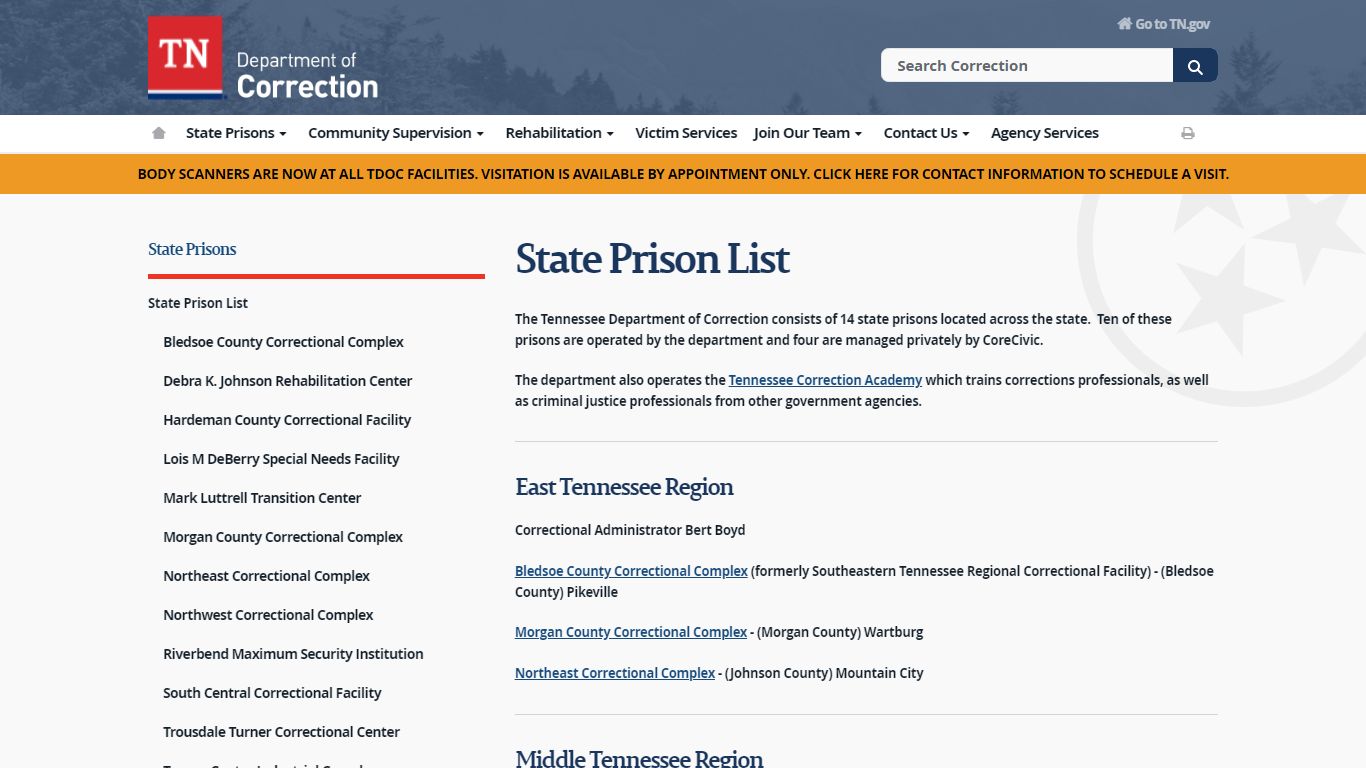 State Prison List - TN.gov